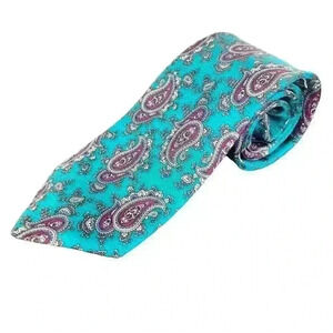 Hardy Amies Green Paisley 100% Silk Tie Necktie 3” Wide